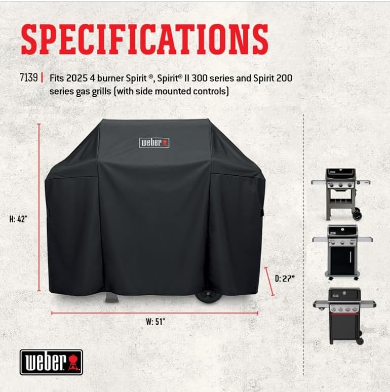 image:imageWeber Premium Outdoor Grill Cover for Select Spirit Gas Grills Black300 400 Series 3 4 Burner