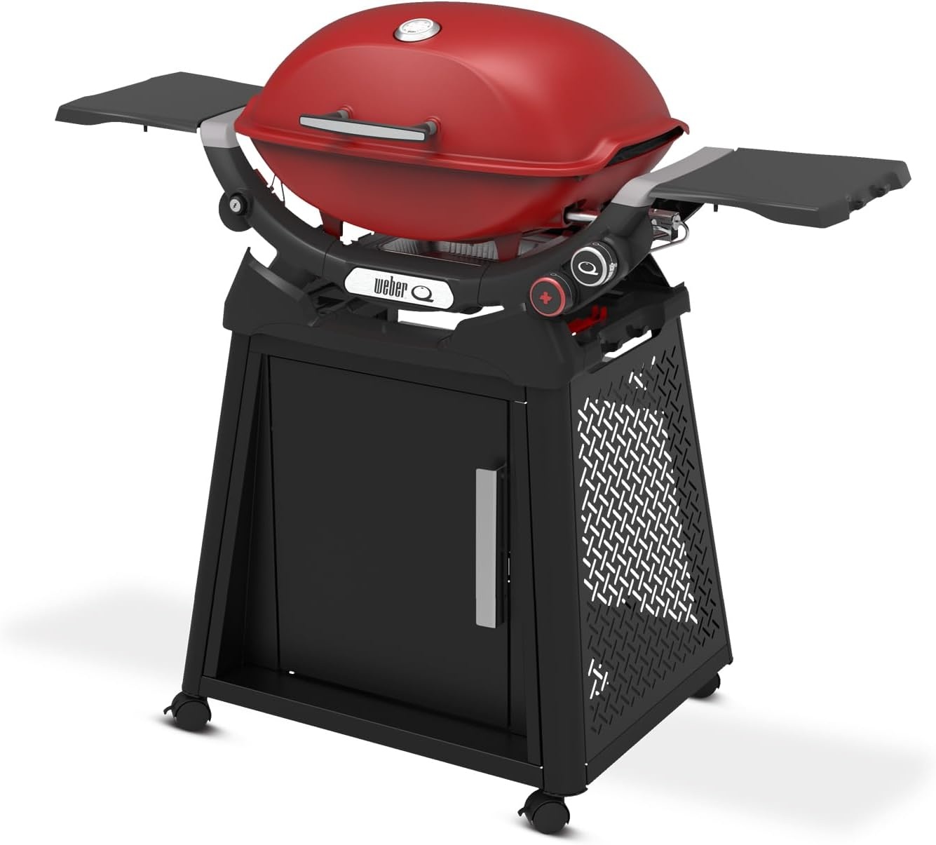 image:imageWeber Q 2800N Liquid Propane Grill with Stand Flame Red Wide 250700F Temp Range with Plus Burner for Searing LowTemp Roasting amp HighDome LidFlame Red