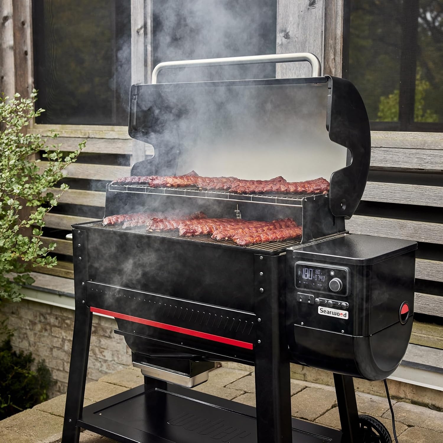 image:imageWeber Searwood 600 Wood Pellet Smoker Grill WiFi amp BluetoothEnabled Outdoor Grill for Smoking Searing Rapid React PID amp Cooking up to 600F BlackXL 600