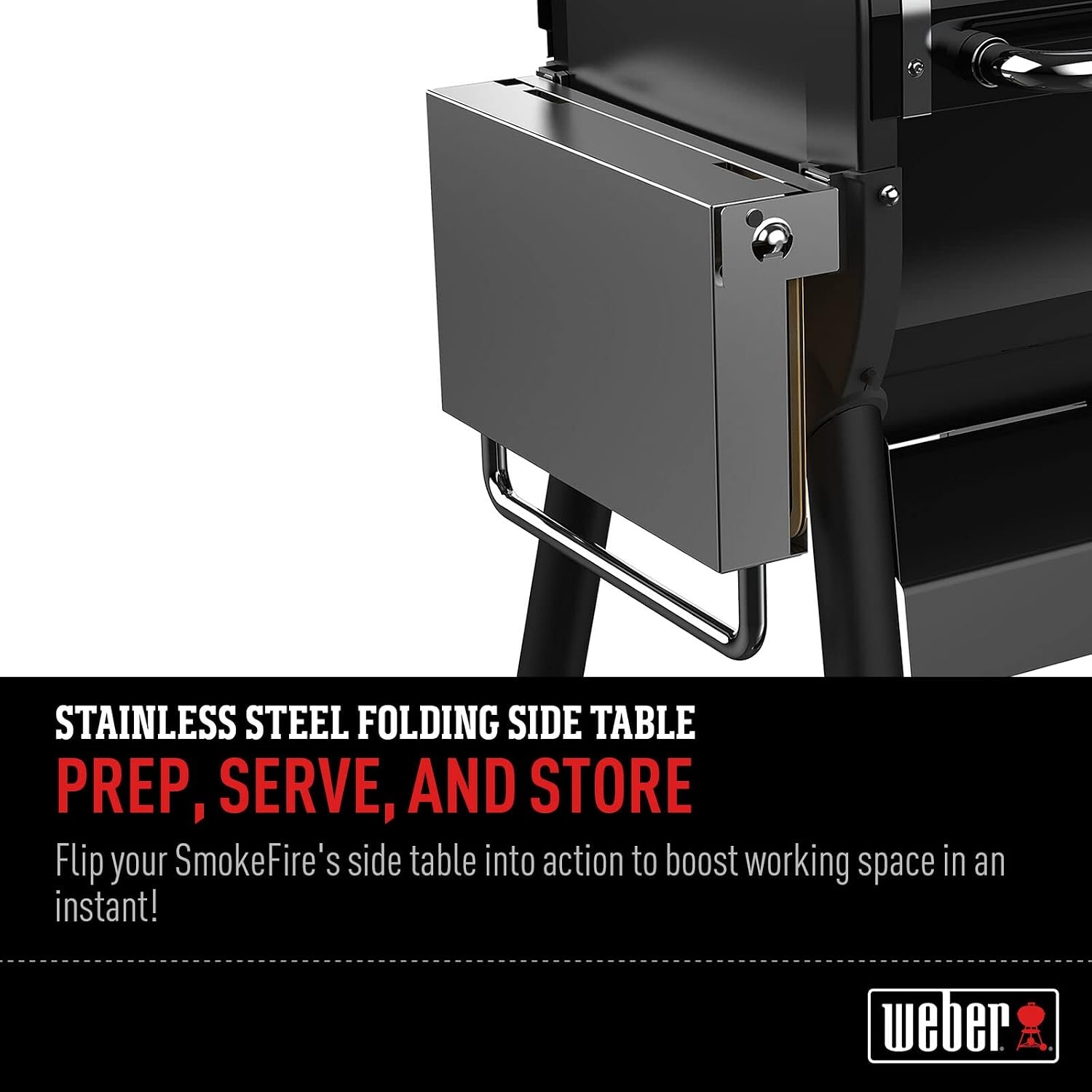image:imageWeber SmokeFire Folding Side Table Silver Add 200 sq in Extra Workspace with Builtin Bottle Opener Easy Prep Space amp Storage