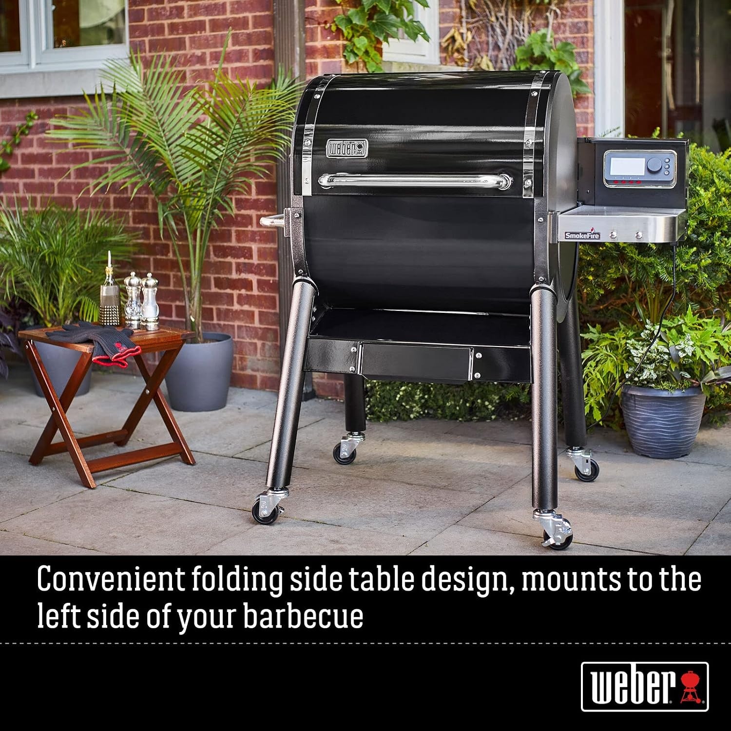 image:imageWeber SmokeFire Folding Side Table Silver Add 200 sq in Extra Workspace with Builtin Bottle Opener Easy Prep Space amp Storage