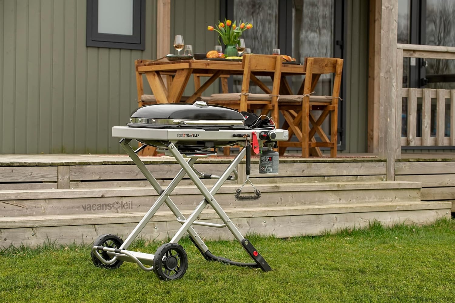 image:imageWeber Traveler Portable Liquid Propane Gas Grill for Camping and Travel 1 Burner BlackRed