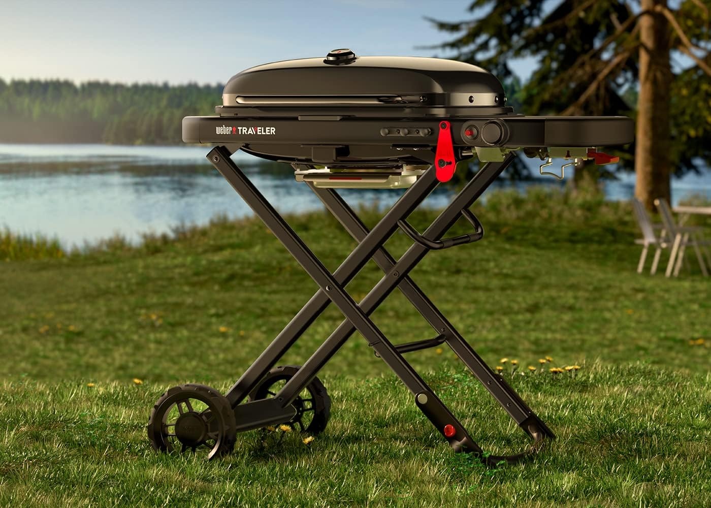 image:imageWeber Traveler Portable Liquid Propane Gas Grill for Camping and Travel 1 Burner BlackStealth