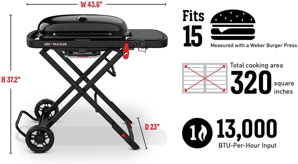 image:imageWeber Traveler Portable Liquid Propane Gas Grill for Camping and Travel 1 Burner BlackStealth