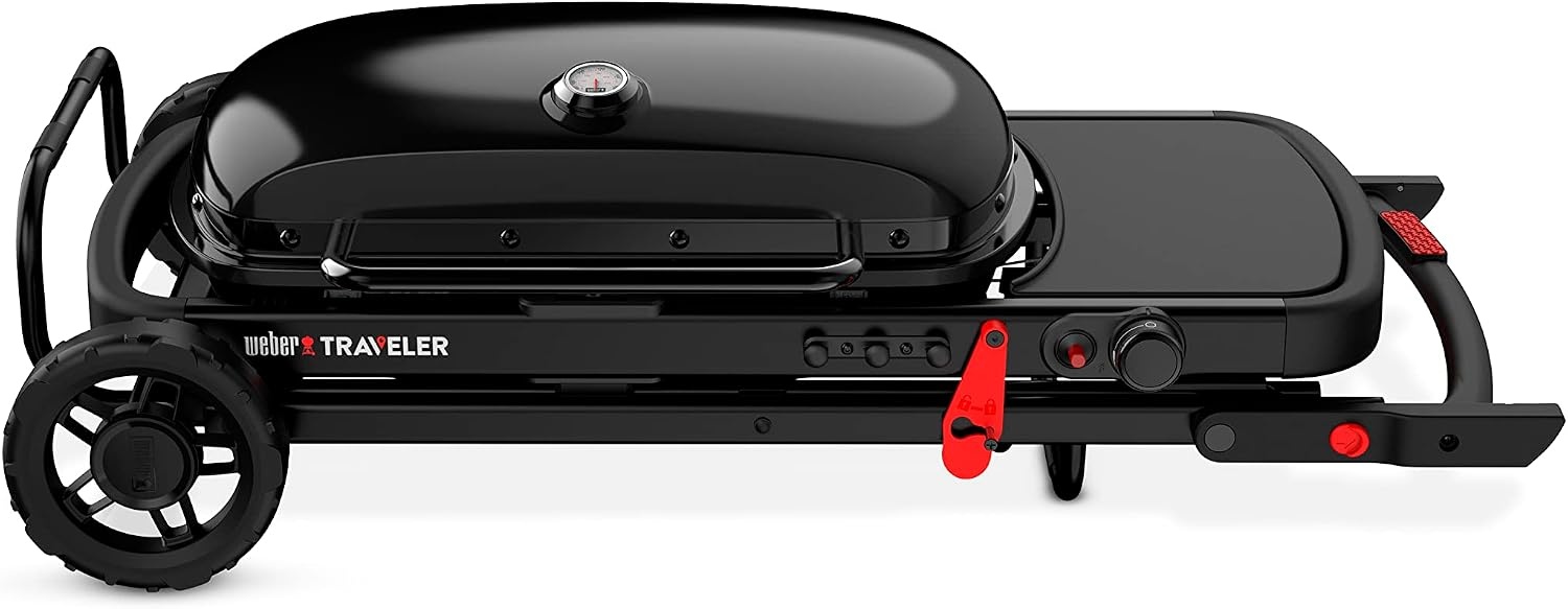 image:imageWeber Traveler Portable Liquid Propane Gas Grill for Camping and Travel 1 Burner BlackStealth
