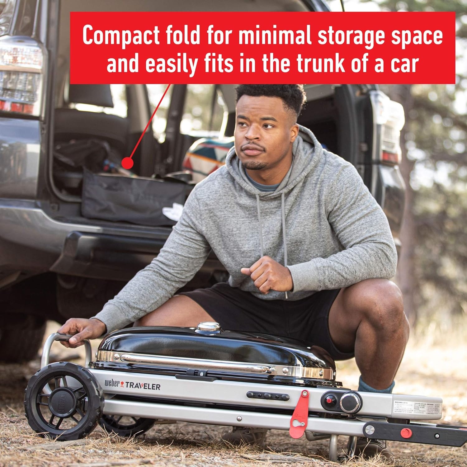 image:imageWeber Traveler Portable Liquid Propane Gas Grill for Camping and Travel 1 Burner BlackStealth