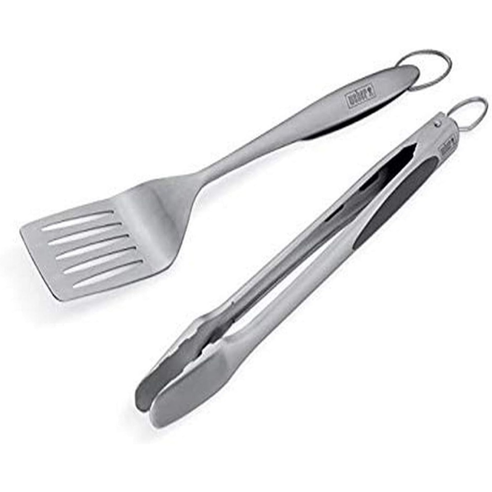 image:imageWeber Deluxe Tool Set StainlessSteel Grill Spatula amp Locking TongsEasy Open Packaging