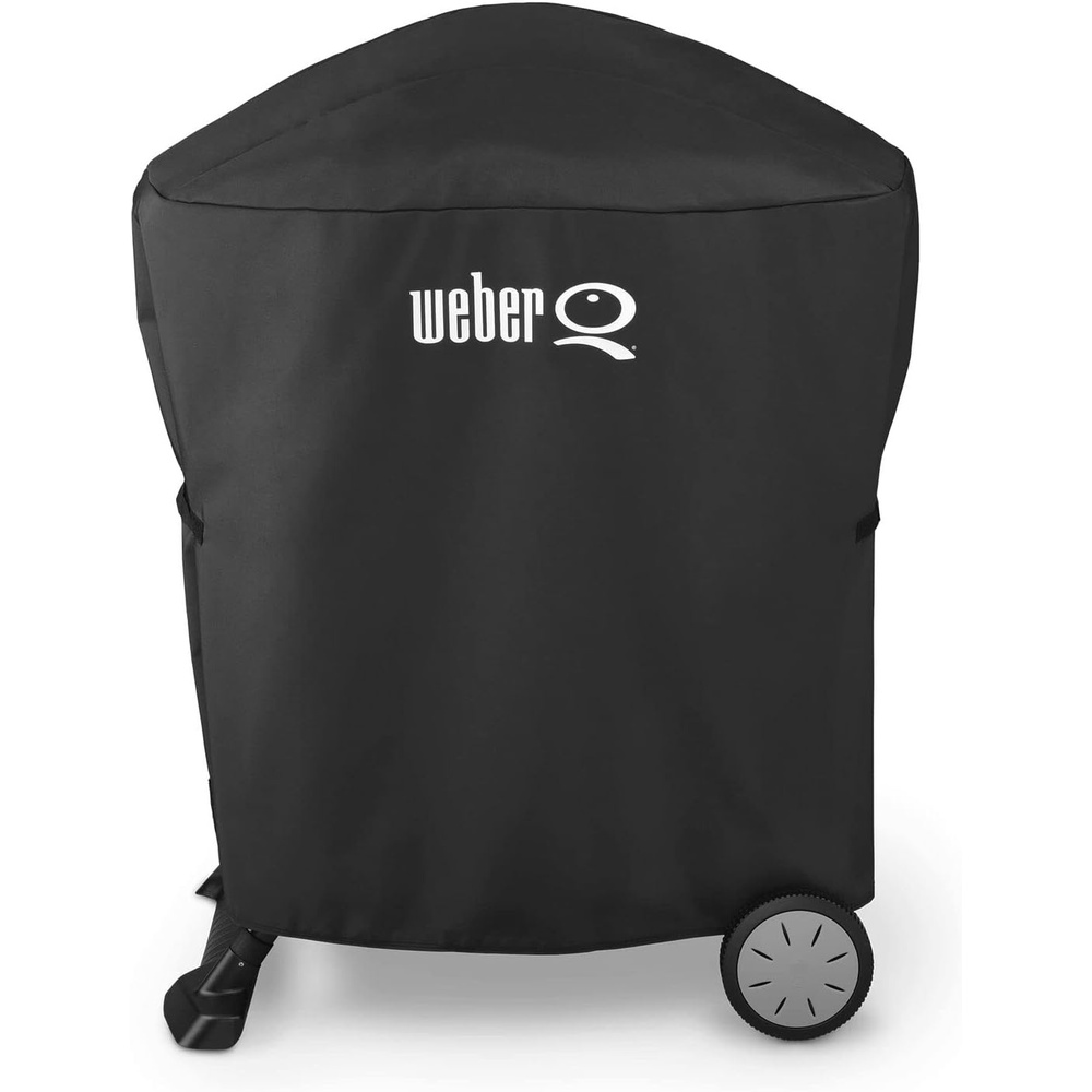 image:imageWeber Premium Grill Cover Black For Q10010002002000 On Portable CartQ1001000 and Q 2002000 mounted to Cart