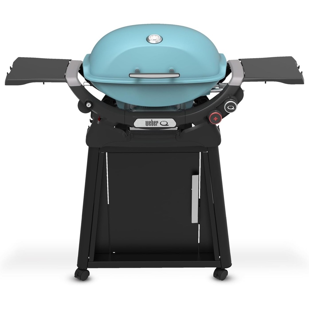 image:imageWeber Q 2800N Liquid Propane Grill with Stand Flame Red  Wide 250700F Temp Range with Plus Burner for Searing LowTemp Roasting amp HighDome LidSky Blue