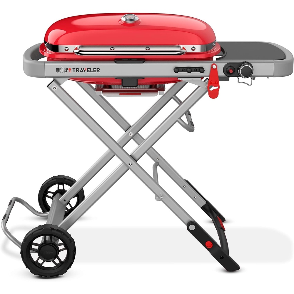 image:imageWeber Traveler Portable Liquid Propane Gas Grill for Camping and Travel 1 Burner BlackRed