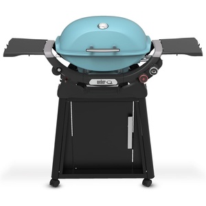Weber Q 2800N+ Liquid Propane Grill with Stand, Flame Red – Wide 250°–700°F Temp Range with Plus Burner for Searing, Low‑Temp Roasting & High-Dome Lid(Sky Blue)