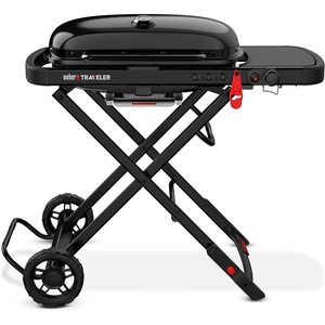 Weber Traveler Portable Liquid Propane Gas Grill for Camping and Travel, 1 Burner, Black(Stealth)